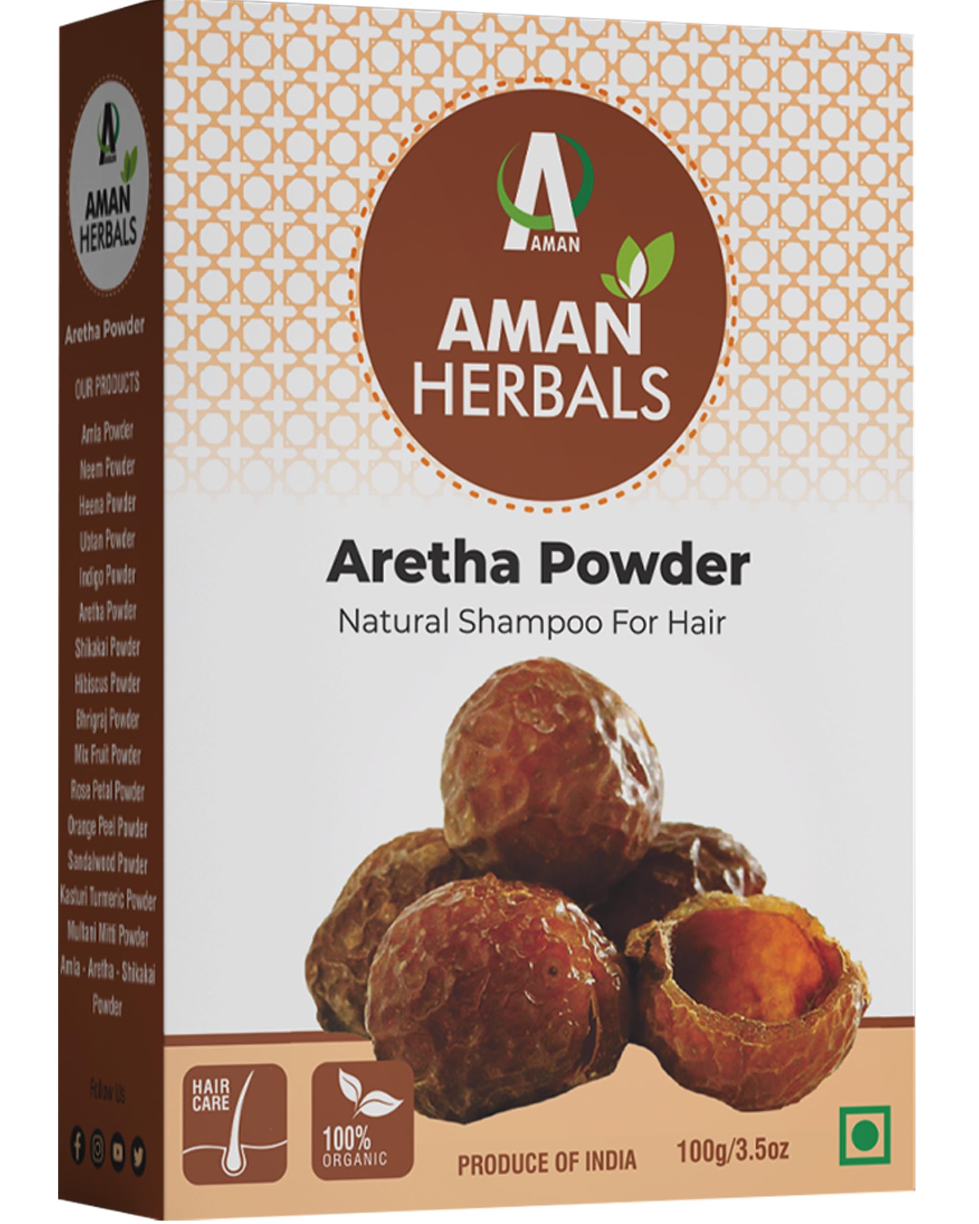 AMAN HERBALS - 100% Pure Reetha Powder - Natural Hair Cleanser, Non-GMO, Chemical-Free, Ideal for Hair Care and Skin Care