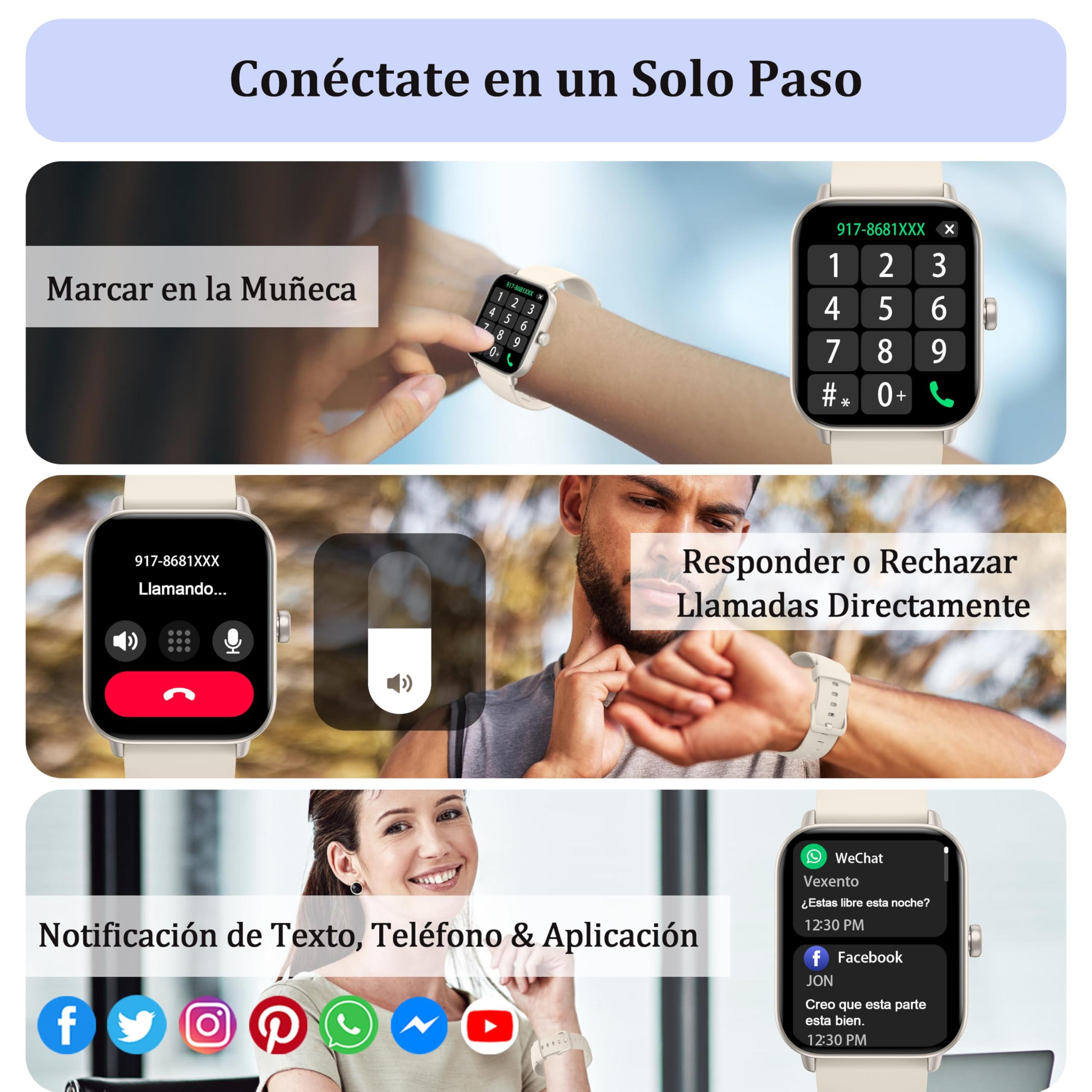 KALINCO Reloj Inteligente Mujer Hombre con Alexa, Smartwatch Llamadas y Whatsapp/Estrés/Ritmo Cardíaco/Oxígeno Sanguíneo/100 Deportes/Sueño, 5ATM Impermeable Regalo iOS Android