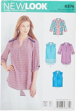 New Look 6374 Misses Shirts with Sleeve and Length Options Sewing Kit, Size A 10-12-14-16-18-20-22