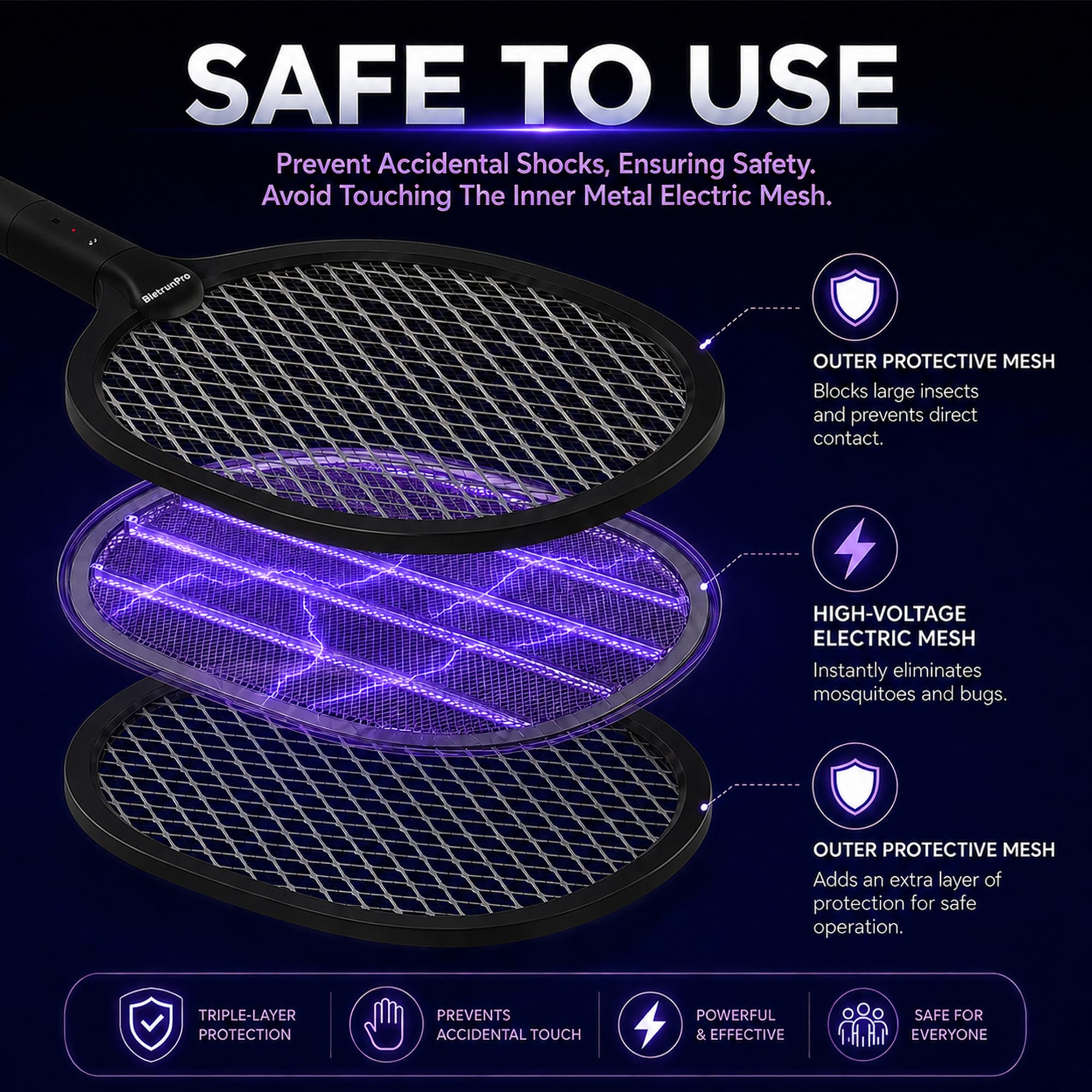Matamoscas eléctrica (paquete de 2) raqueta matamoscas eléctrica recargable por USB-C, portátil, inalámbrica, para matar mosquitos, avispas, mosquitos, moscas, insectos, con soporte