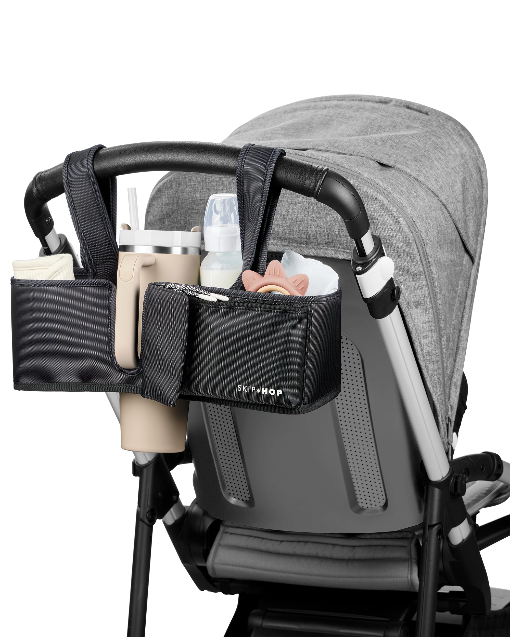 Skip Hop Organizer per passeggino, universale, con cinghie regolabili, alette magnetiche e design convertibile, adatto per 1,25 dl. Tumblers nero