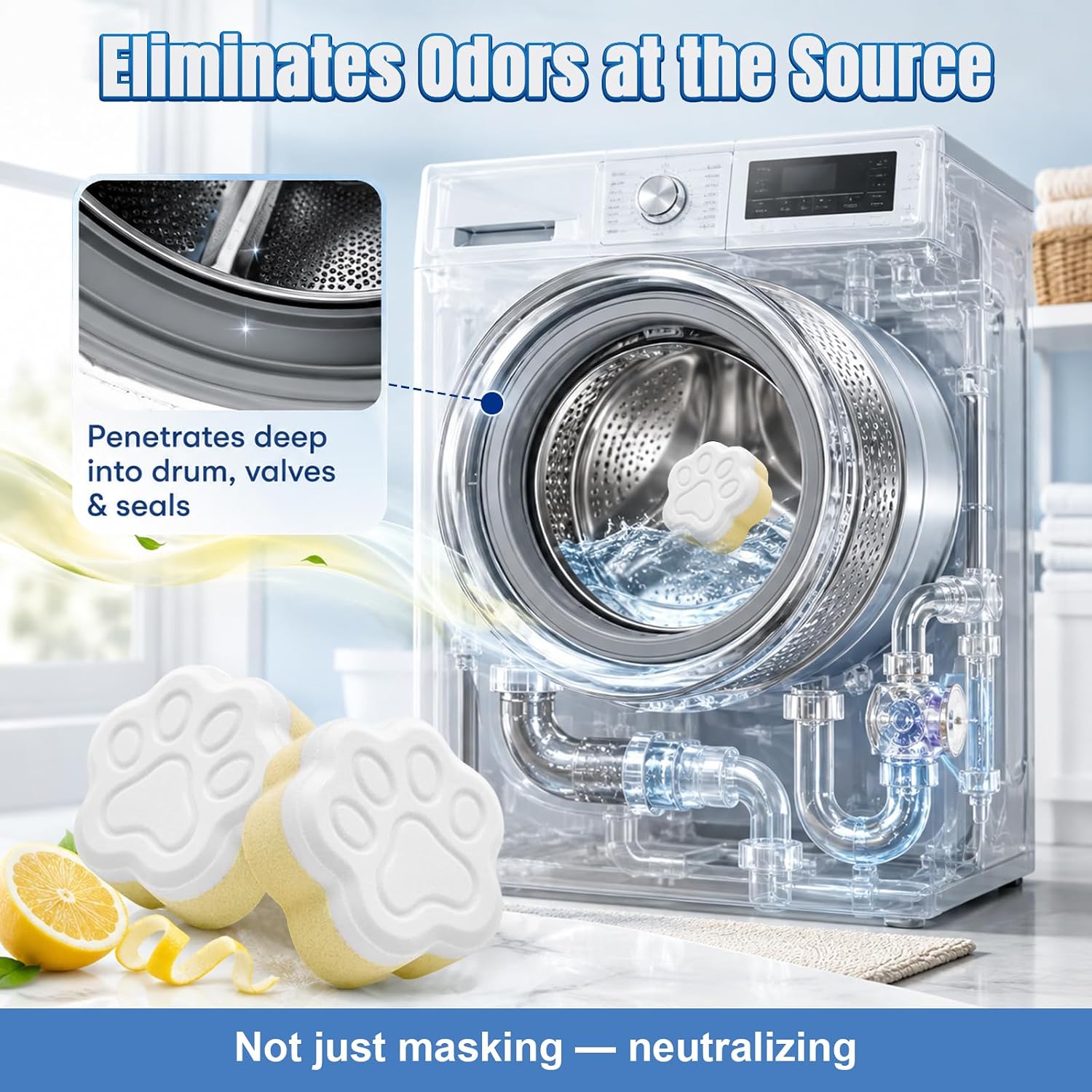 Updated Washing Machine Cleaner Tablets for Pet Owners, Lemon 15 Pack