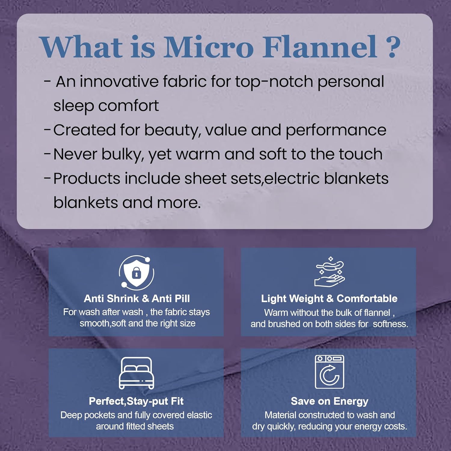 Thermee Micro Flannel Full/Queen Size Blankets, Lightweight All Seasons Cozy Blanket, Throw Blankets for Home and Living Room, Comfy & Soft Blanket for Couch, Machine Wash, No Pilling - Purple - Image 6