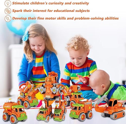 Miniatura 3 de Vehículos de construcción robot 5 en 1, robot transformador para niños, coches de juguete educativos STEM para construcción de automóviles, juguete