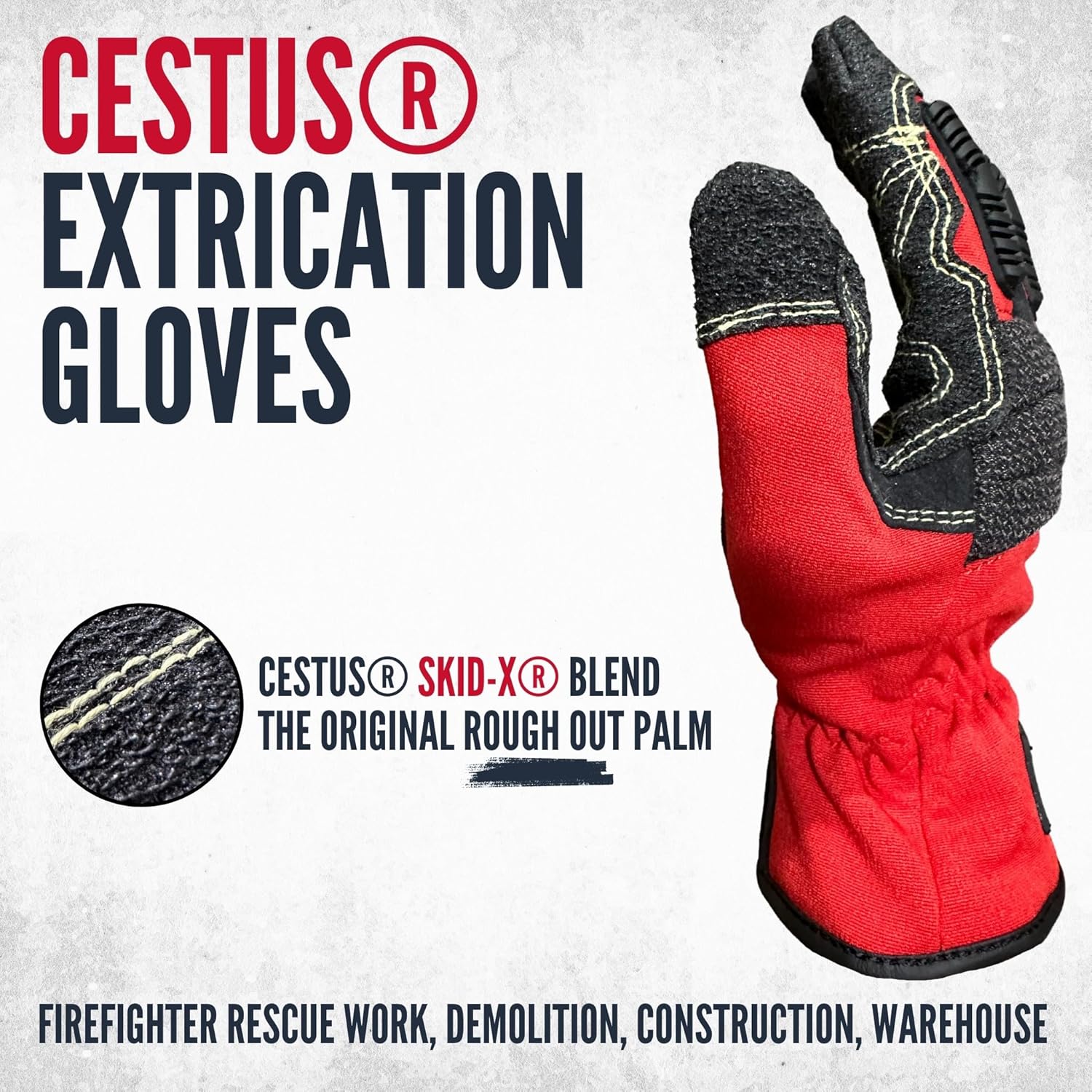 Cestus 4021, Extrication Gloves with Coarse Rough Out Palm, Firefighter Rescue Gloves - Image 2