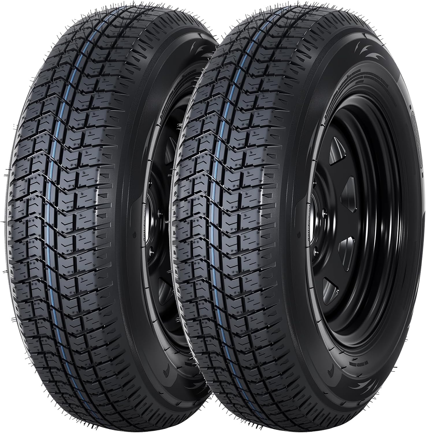 2-Pack Trailer Tire On Rim ST205/75D14 Trailer Tires and Wheels 5 Lug on 4.5 in PCD Trailer Tires with 14 in Rims Load Range C 6PR Black