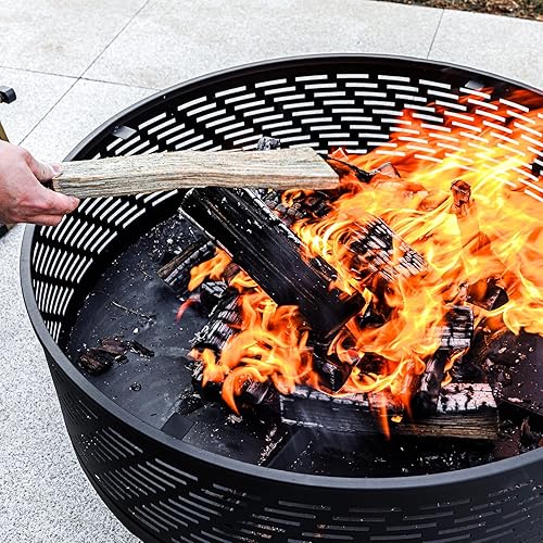 Miniatura 5 de Fogatas de leña de 32 pulgadas con parrilla y tapa, mesa para fogata para exteriores con cubierta impermeable y póquer para fuego, hoguera al aire