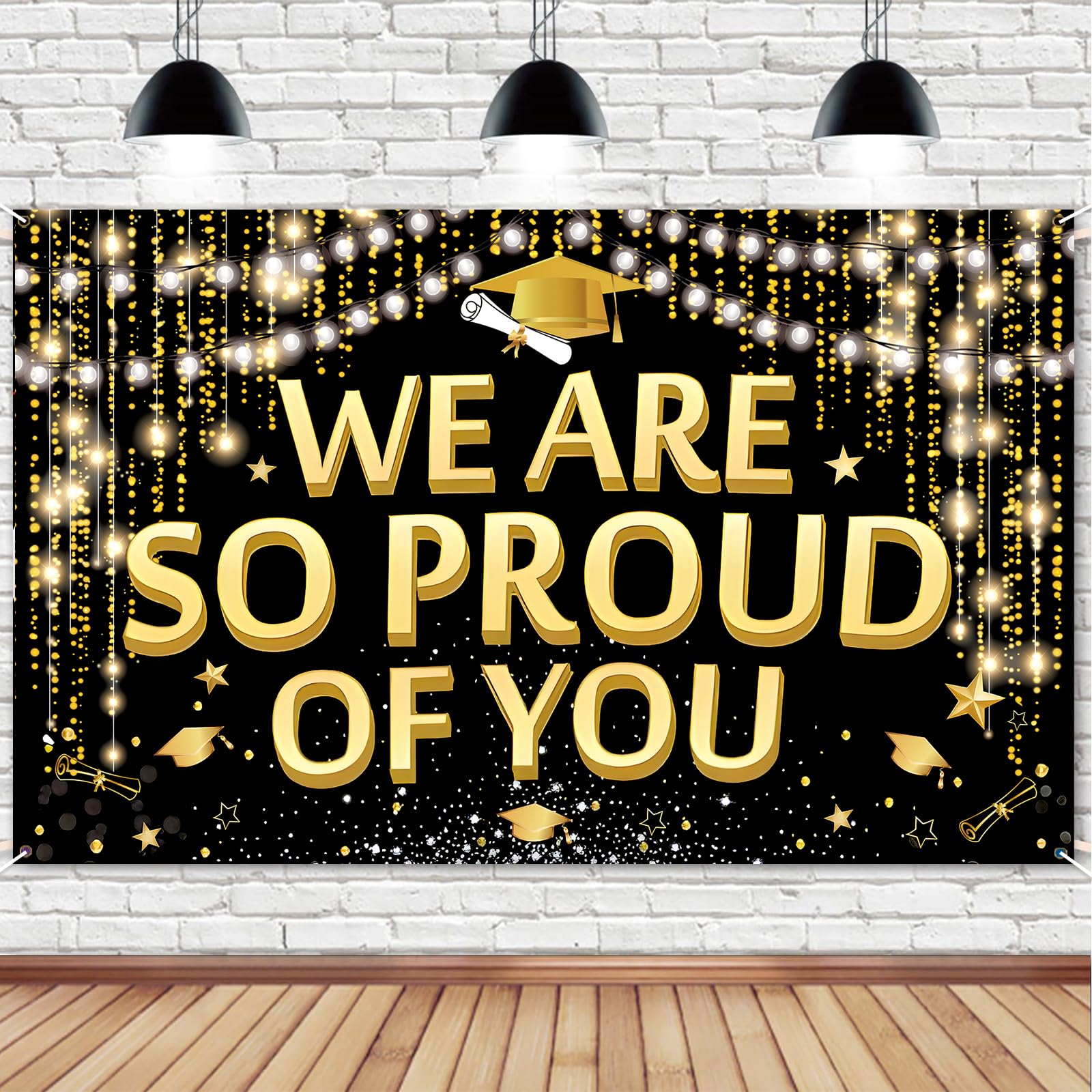 Graduation Decorations Black Gold, Congratulations Banner With We Are So Proud Of You, Large 180x110cm Graduation Backdrop For Indoor Outdoor Party, Photo Booth, School Event For High School College