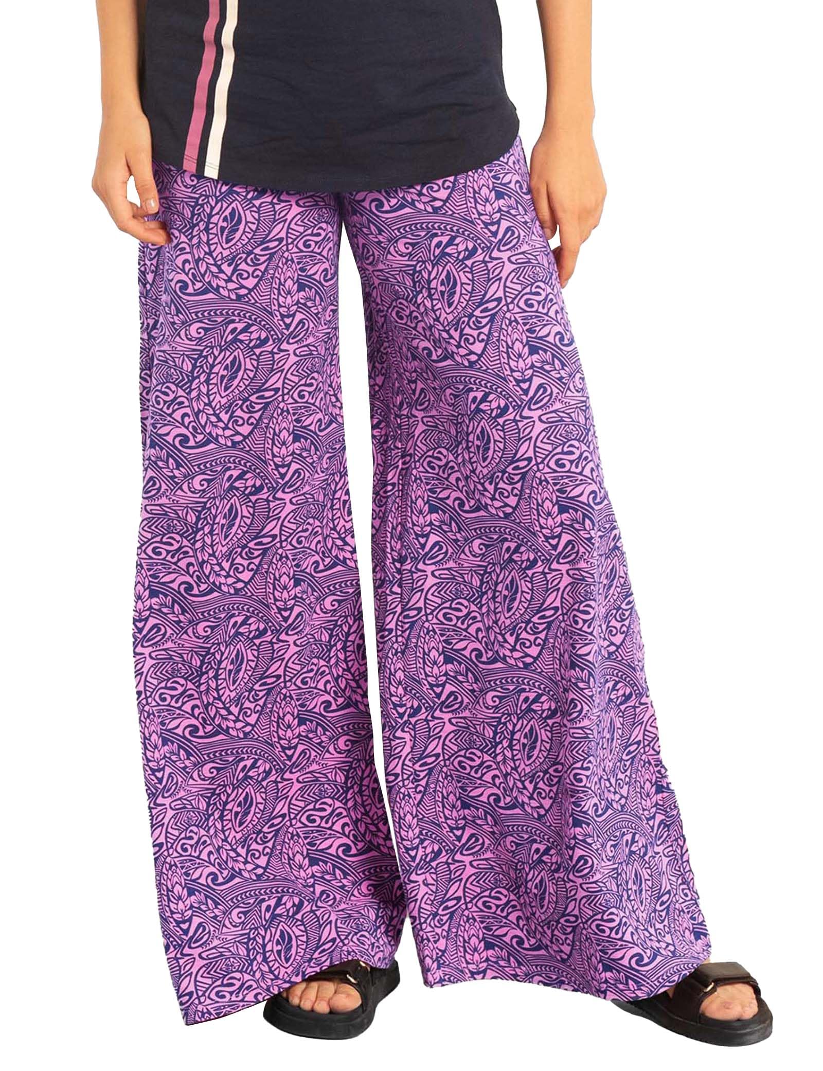 Enorsia Women's Pink Paisley Printed Wide Leg Trouser - Uk 18