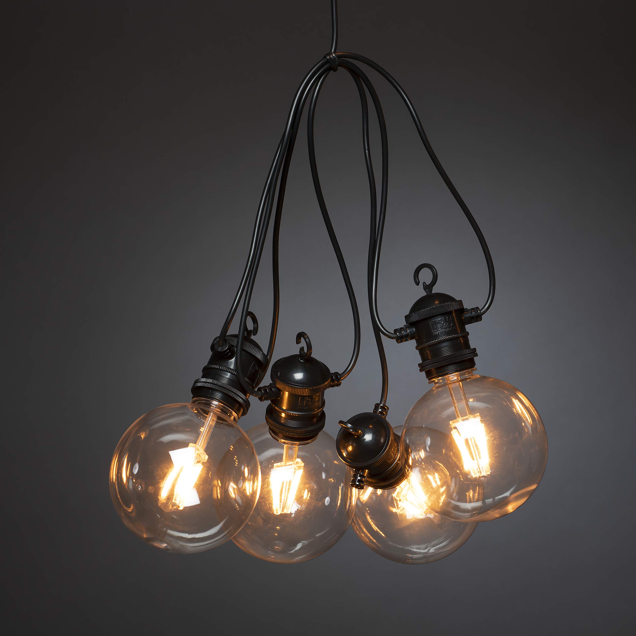 Konstsmide LED globe Party Lichterkette, retro Design, schwarz, 24V, Aussen (IP44), 10 bernsteinfarbene Dioden, schwarzes Kabel - 2393-800