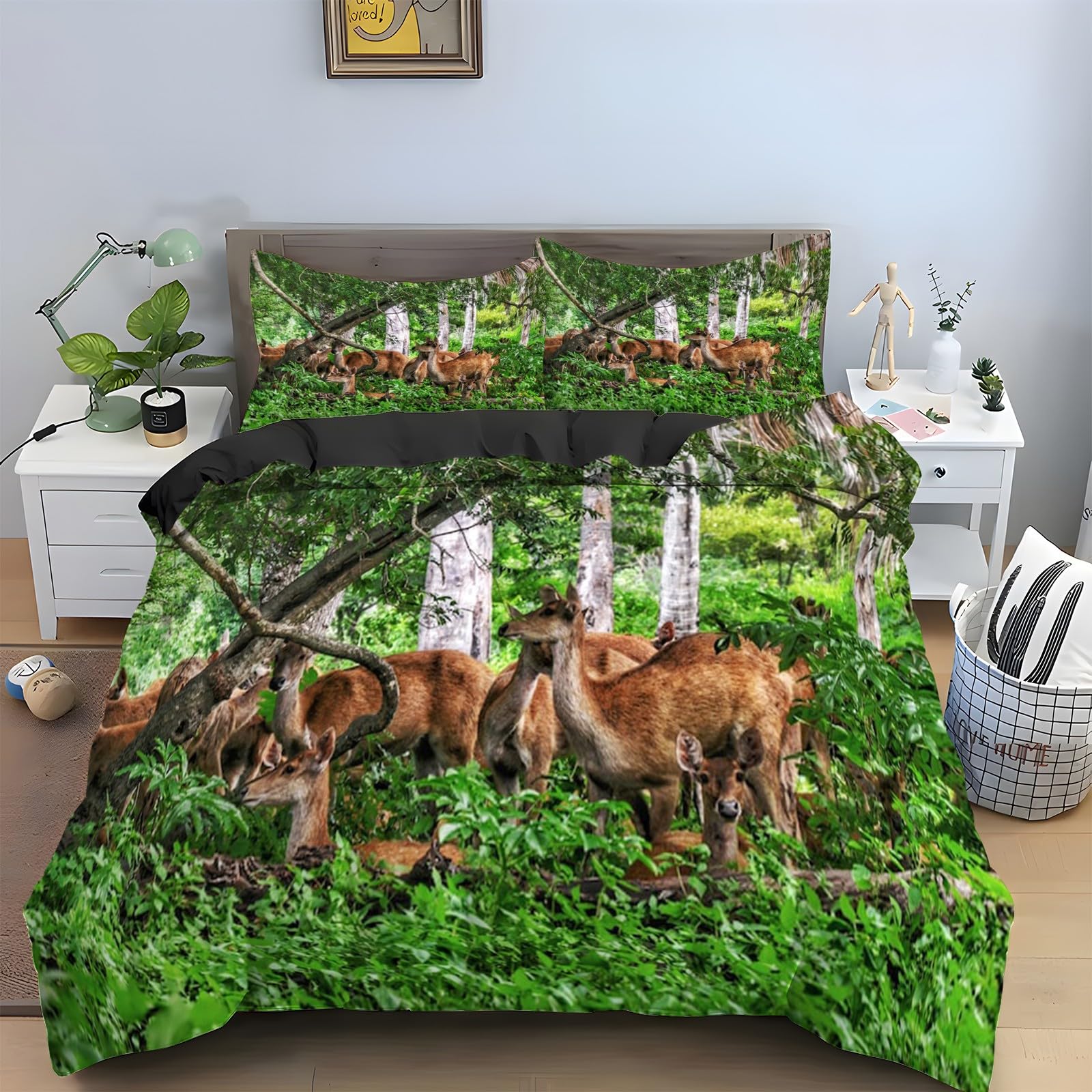 Housse de couette 240x260 forêt avec fermeture éclair pour lit double
