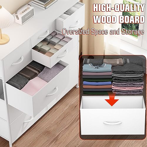 Miniatura 5 de 10 Drawer Dresser, Chest of Drawers for Bedroom, PU Dresser with Side Pockets, Hooks, Wooden Top and Sturdy Metal Frame for Living Room, Closet,