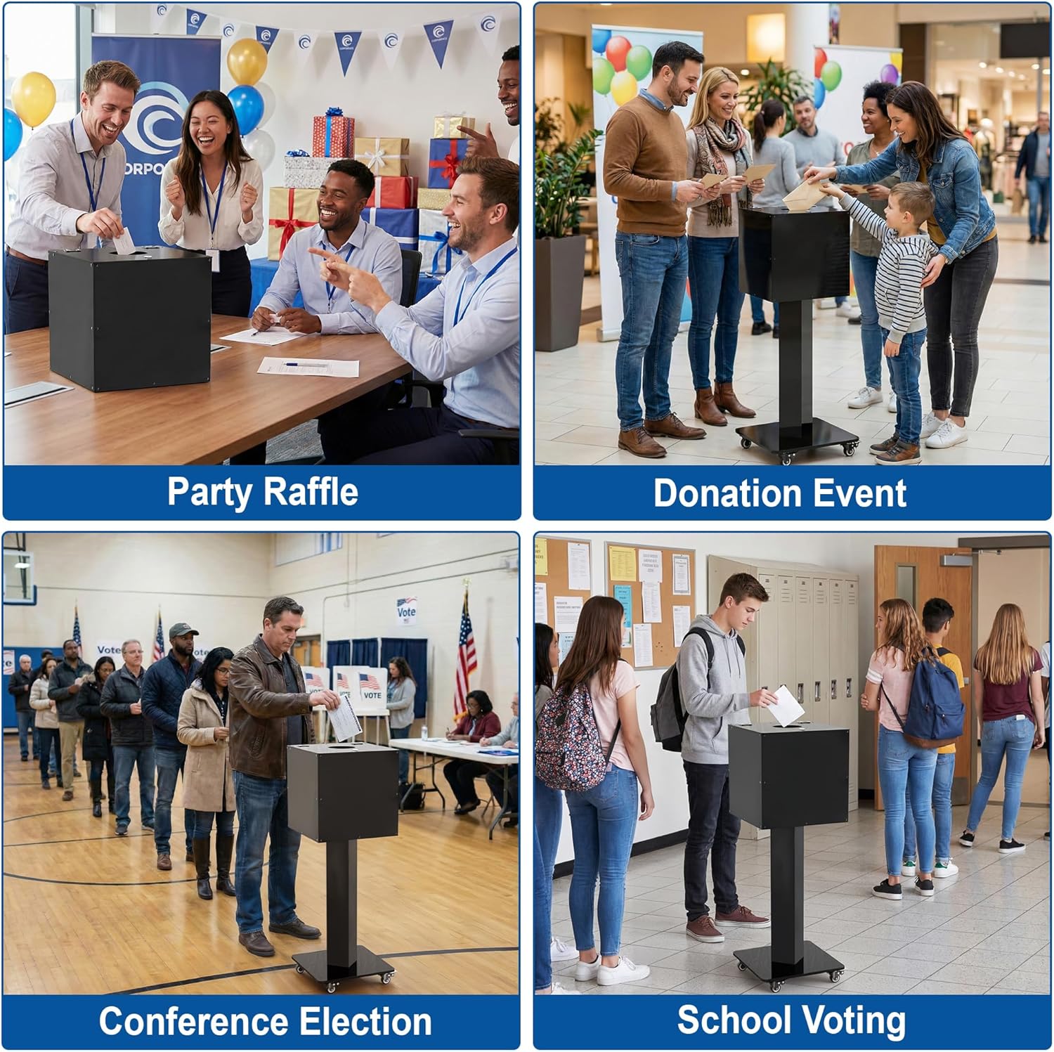 Tredre Acrylic Raffle Ticket Box with Lock and Stand 39.6" × 13.8" × 13.8" for Drawings, Voting, Fundraisers, Suggestion Cards - Secure Donation Box with Large Capacity, Black (Round Hole)
