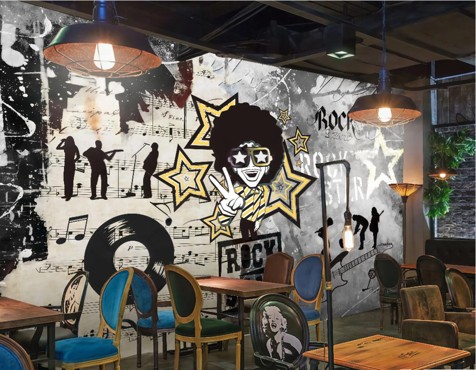 Ręcznie malowana tapeta, hip-hop, muzyka rockowa, motyw, popołudniowa herbata, napoje, bar przekąskowy, tło ścienne, tapeta z zachodniej restauracji, fototapeta do kawiarni, 3D, 250 x 175 cm