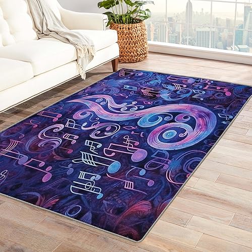 Alfombra de notas musicales y decoración del hogar, alfombra de 4 x 6 pies, alfombras con notas musicales para sala de estar, dormitorio, alfombra disponible en Yaxa Colombia
