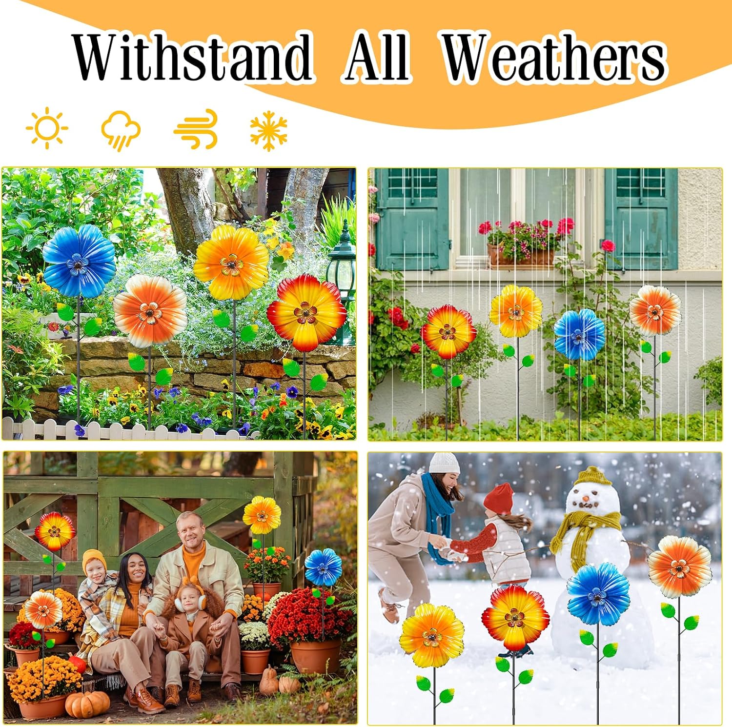 4 Pcs Small Metal Wind Spinners Outdoor, Flower Garden Stakes