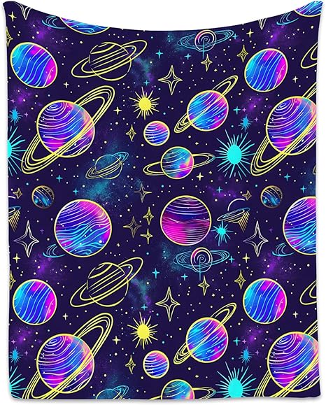 Planet Blanket - 50x60 Inches Cute Throw Blanket for Men, Women - Soft Fuzzy Blankets for Bed, Couch & Travel