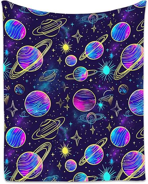 Planet Blanket - 50x60 Inches Cute Throw Blanket for Men, Women - Soft Fuzzy Blankets for Bed, Couch & Travel