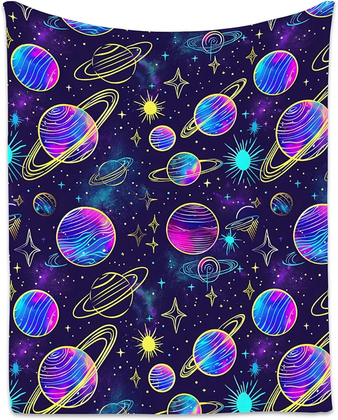 Planet Blanket - 50x60 Inches Cute Throw Blanket for Men, Women - Soft Fuzzy Blankets for Bed, Couch & Travel