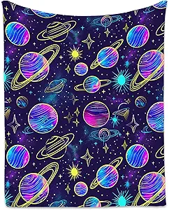Planet Blanket - 50x60 Inches Cute Throw Blanket for Men, Women - Soft Fuzzy Blankets for Bed, Couch & Travel