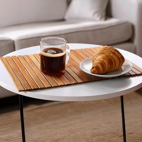 Miniatura 5 de Bare Decor Asi - Mantel individual flexible de madera de teca genuina o bandeja de brazo para sofá, 1 tapete de 19 x 12 pulgadas, marrón