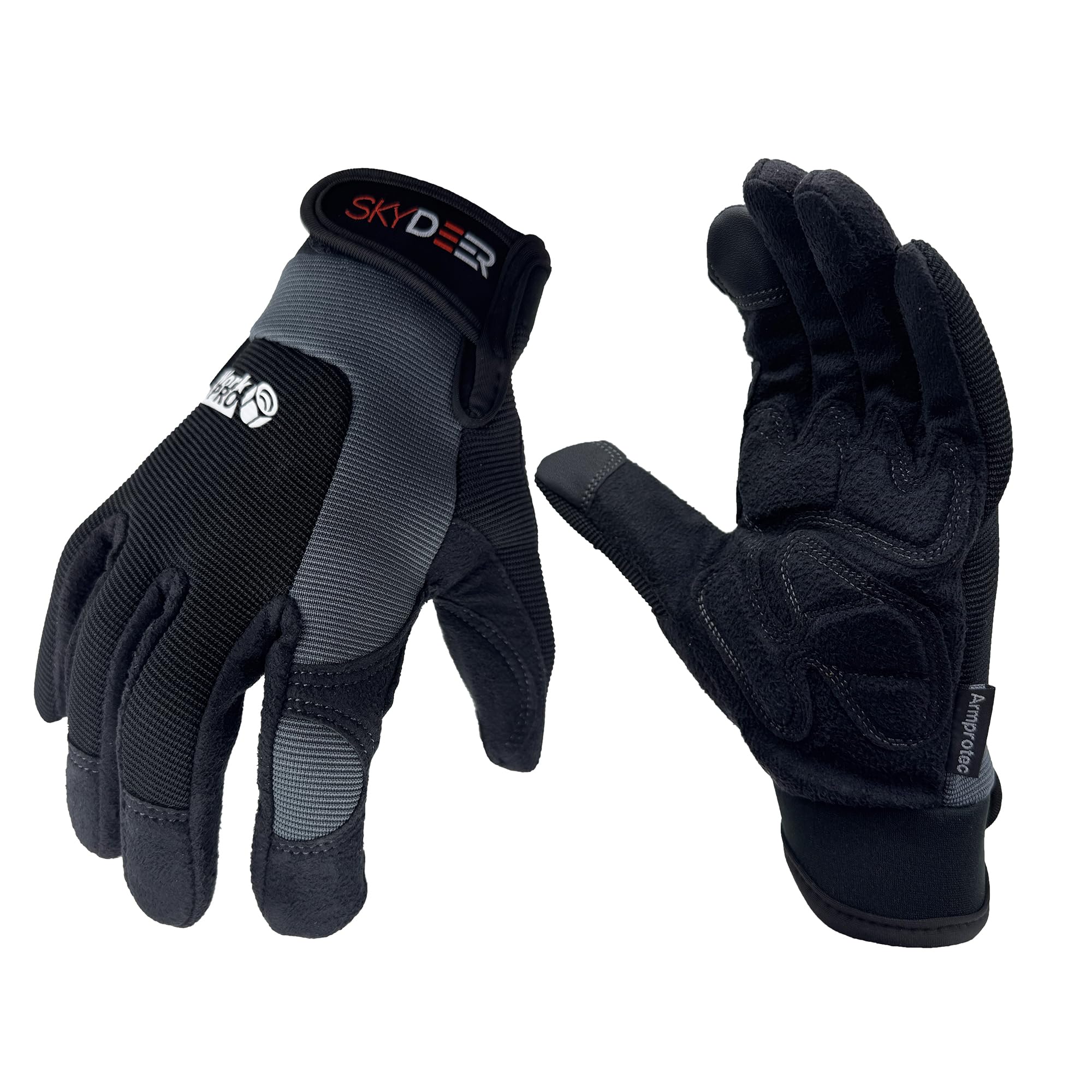 SKYDEER Touch Screen Leather Work Gloves for Men, Impact Protection, Vibration Reduction, Machine Washable Gardening Gloves (SD8820G/XL)