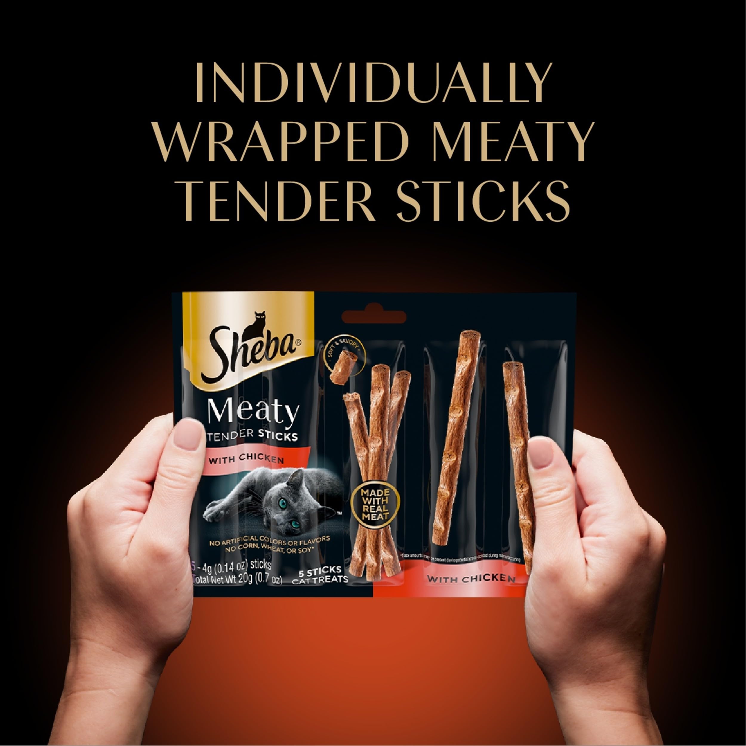 Sheba Meaty Tender Sticks Soft Cat Treats Chicken, Tuna, and Salmon Flavor, 0.14 oz., 70 Sticks