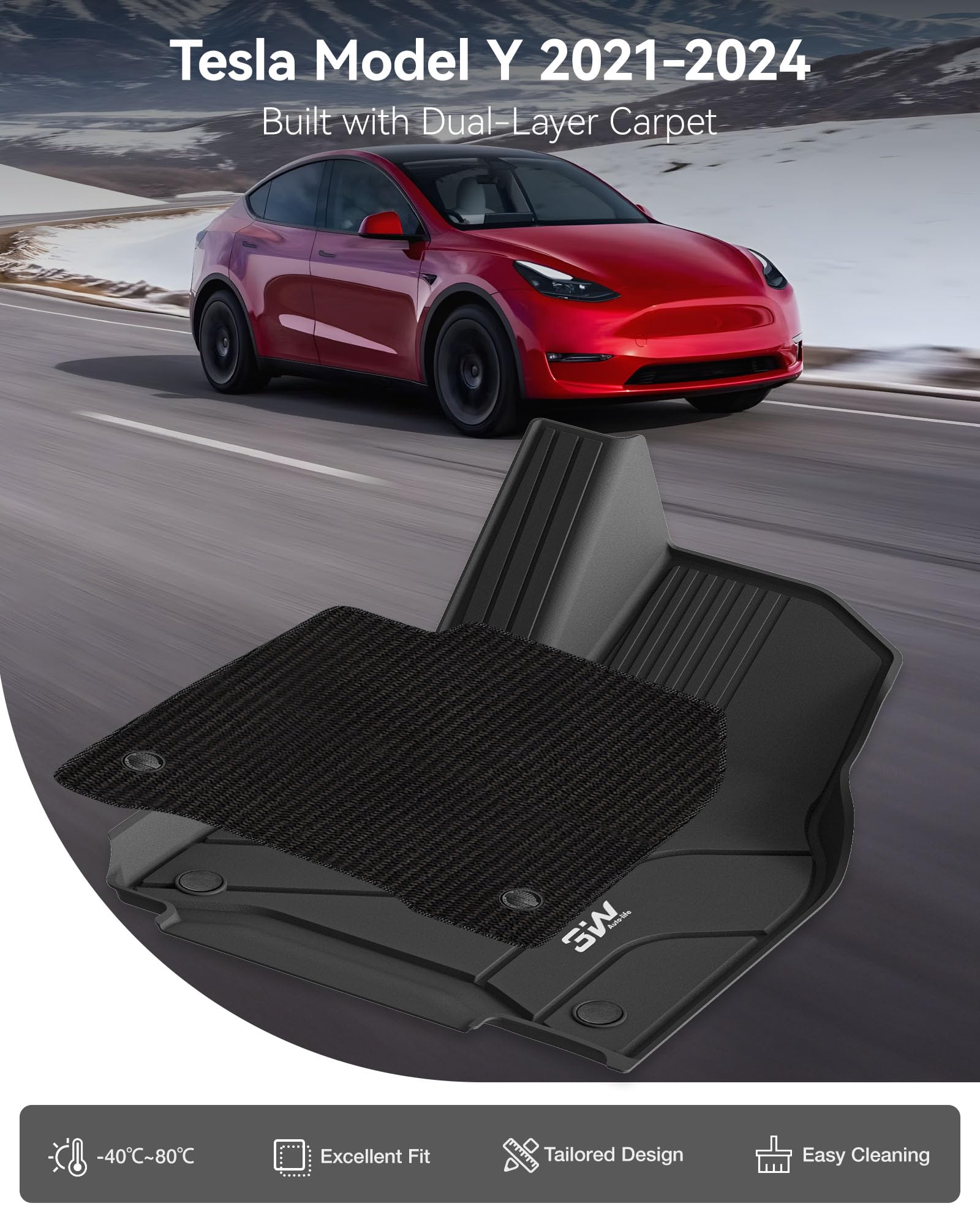 Amazon | 3W 右利きドライブ Tesla モデル Y TPE 全天候型 二層フロア 