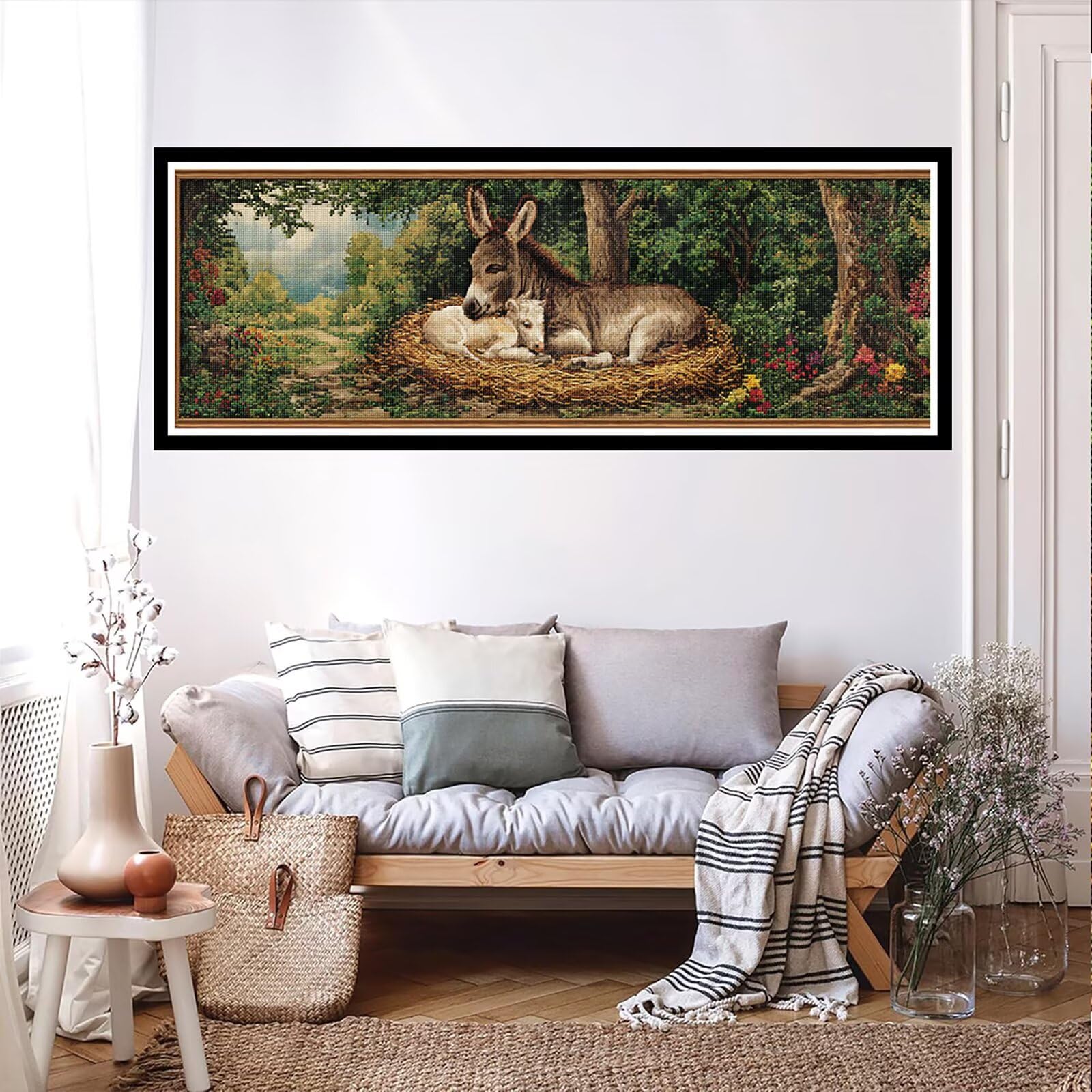 5D DIY Farma Diament Malarstwo Duży rozmiar 100x300cm, Diament Malarstwo Dorosły Osioł, Diamentowe Malarstwo Haft Ścieg krzyżykowy Rhinestone Zestaw Kreatywny Diament Dekoracja wnętrz TU0N-464