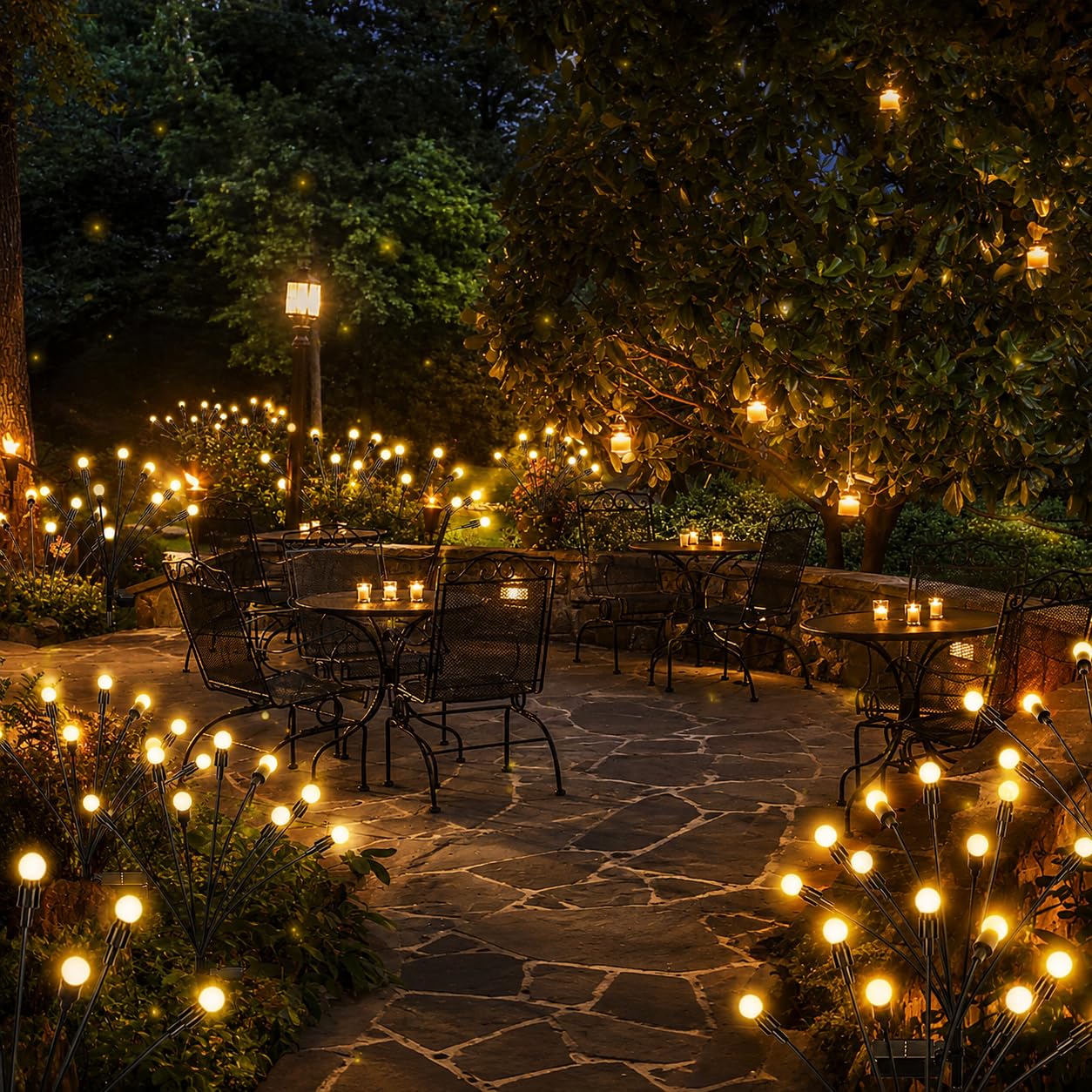 Luces Solares Luciérnaga Exterior Jardín, 4 Piezas 10 LED Lámparas Solares Oscilantes con el Viento, Luces Solares Impermeables IP65 Decoración para Patio, Césped, Balcón (Blanco Cálido)