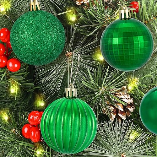 Miniatura 5 de Adornos de bola de Navidad irrompibles de 28 quilates en 4 acabados clásicos para decoración del árbol de Navidad (verde, tamaño regular de 2.36