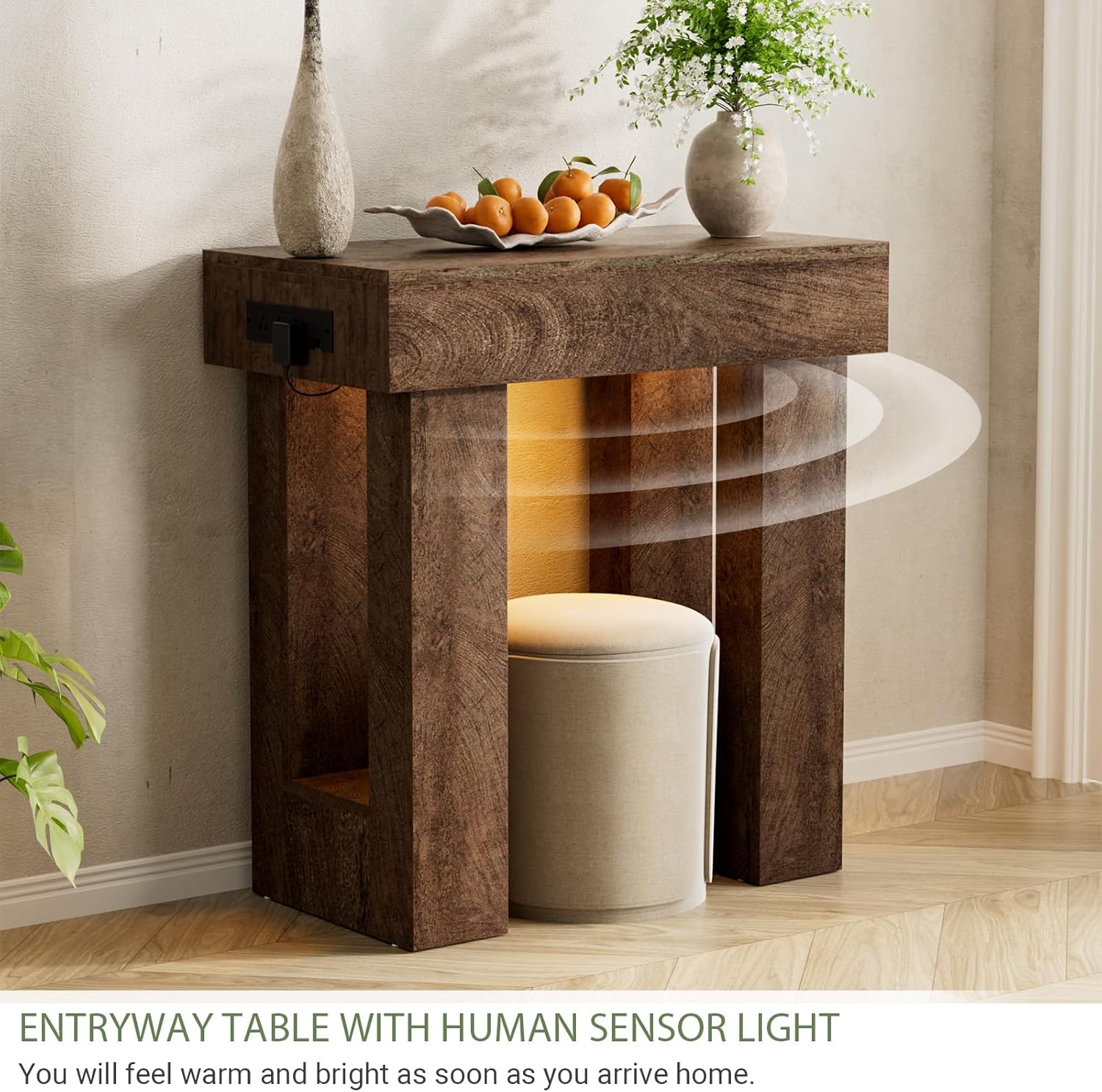 Unikito 32" Entryway Table with Socket and Sensor Light, Narrow Console Table with Storage Behind Couch, Farmhouse Entryway Table for Hallway, Behind The Couch, Living Room, Foyer