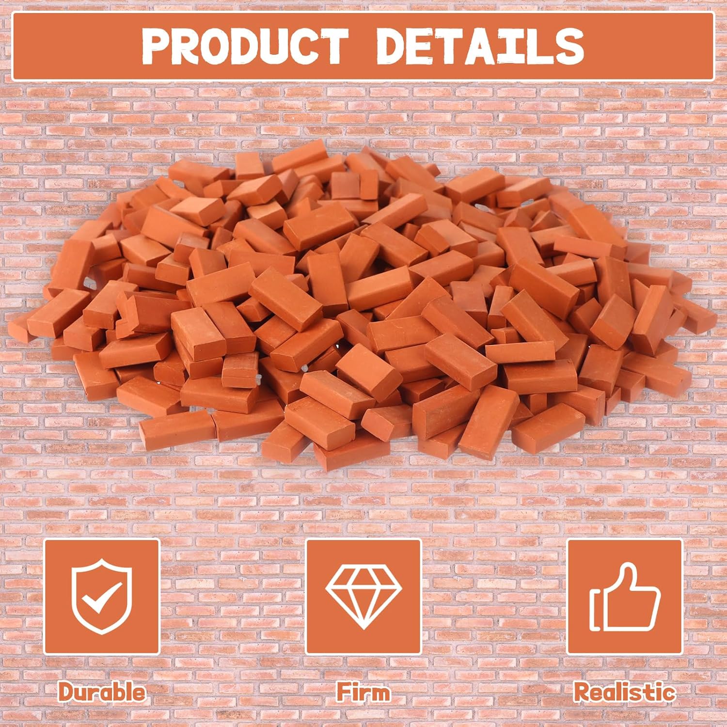 500 Pcs 1/16 Miniature Bricks Brick Building Set, Mini Red B-Rick Stone Model B-Rick Mini Artificial Bri-ck Premium Clay Bri-CKS DIY Fake BRIC-ks Lifelike BRIC-k Ornament for Dollhouse Decor