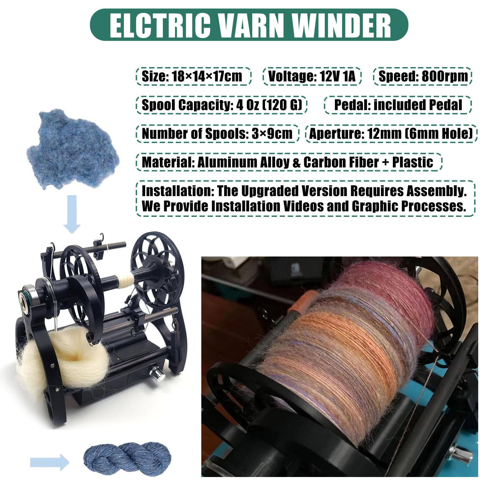 Verstellbare Wollgarnwickelmaschine, Elektrisches Mini-Spinnrad Für Den Haushalt, Zum Spinnen Und Verzwirnen Von Wollfasern, Mit Fußschalter Und 3 Spulen Green