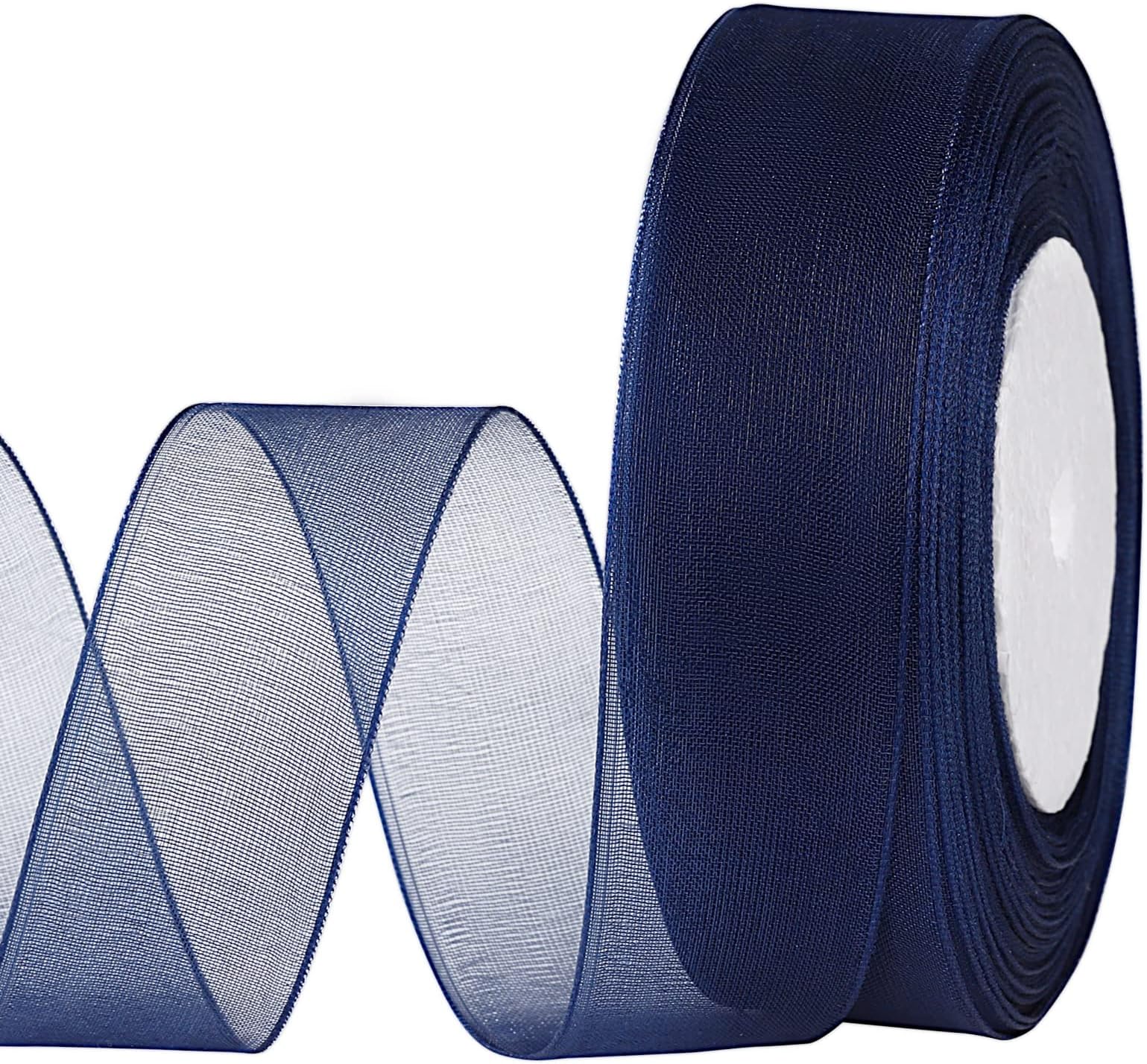 50 Yards x 1 Inch Shimmer Sheer Organza Ribbon,Chiffon Fabric Ribbons for Bouquets Garland,Bowknot,Wedding,Gift Wrapping,Hair,Crafts,Decoration (Navy Blue)