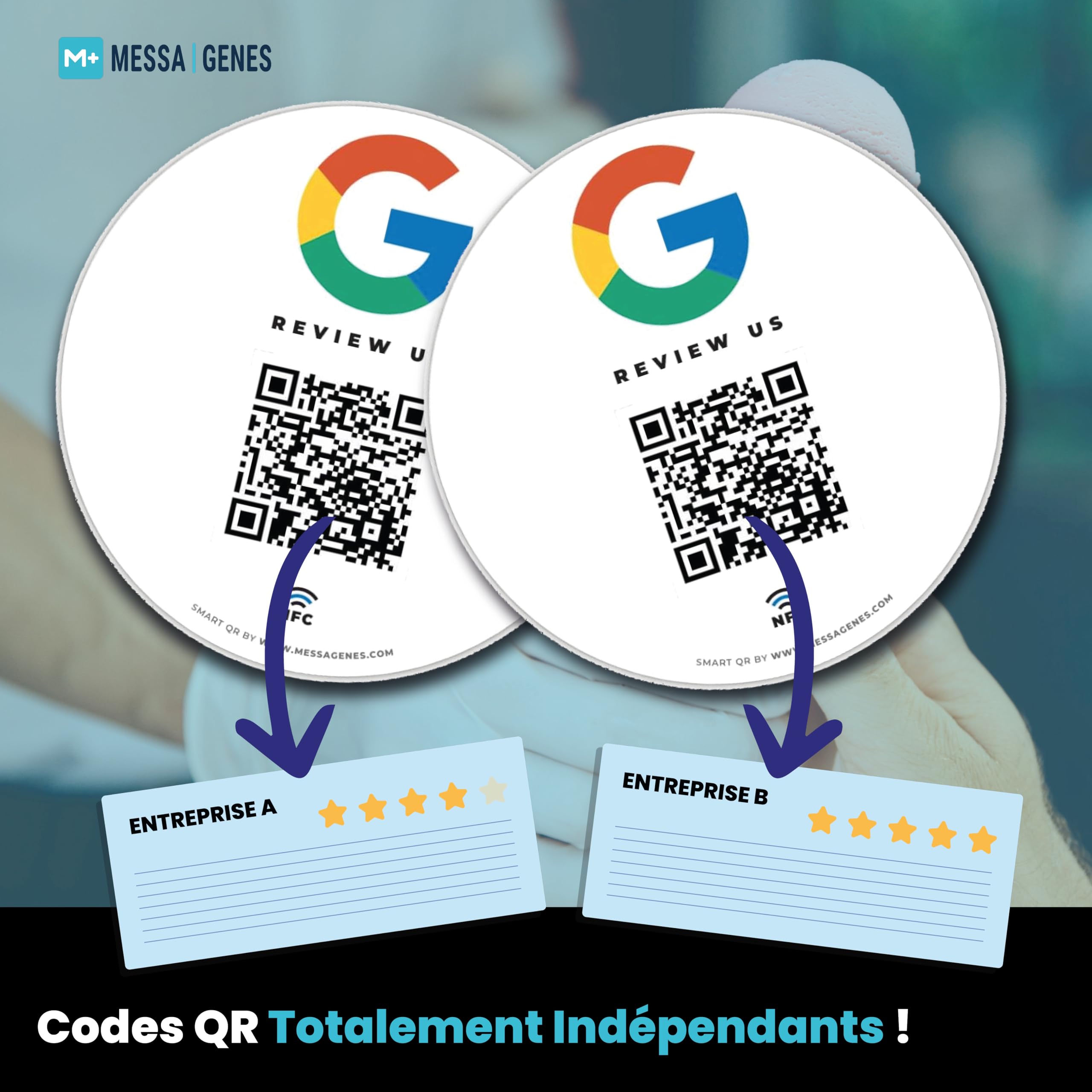 MESSAGENES Autocollant QR NFC Google Reviews - Plaque Ronde - Collecte Avis Clients Facile