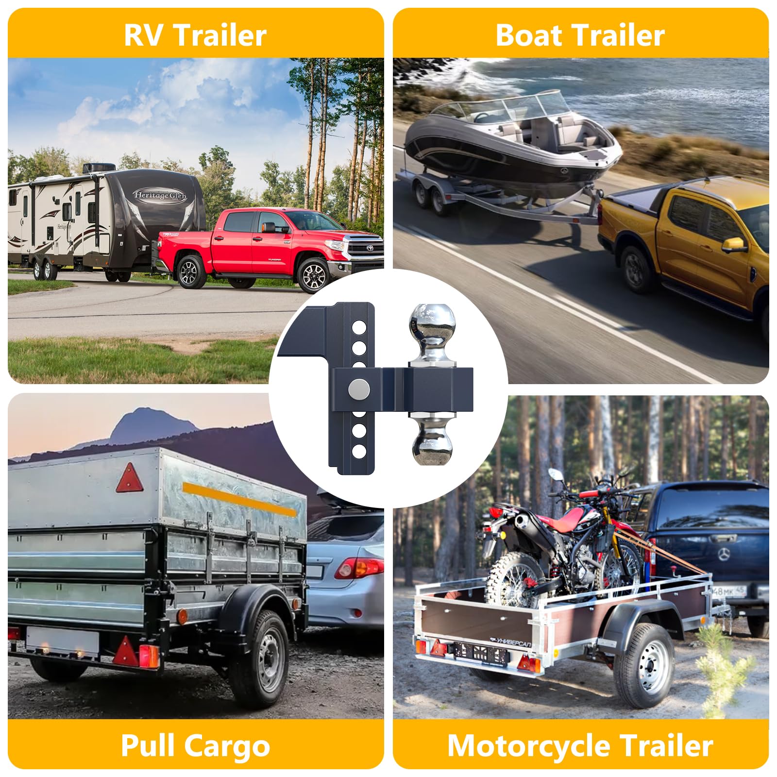 Adjustable Trailer Hitch, Drop Hitch for 2.5 Inch Receiver, 6 inch Aluminum Truck Hitch, 2 and 2-5/16 inch Balls, 18,500 LBS GTW, Tow Hitches with Two Anti-Theft Locks — view 8