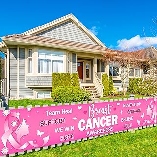 Large 118 X 19 Inch Breast Cancer Banner, Breast Cancer Awareness Sign Banner, Pink Breast Cancer Awareness Decorations, Breast Cancer Decorations Yard Sign Front Porch for Home Indoor Outdoor