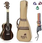 Concert Ukulele Bundle, Deluxe Series by Hola! Music, 24 Inch Mahogany Ukulele with Aquila Nylgut Strings Installed, Padded Gig Bag, Strap and Picks - Blue