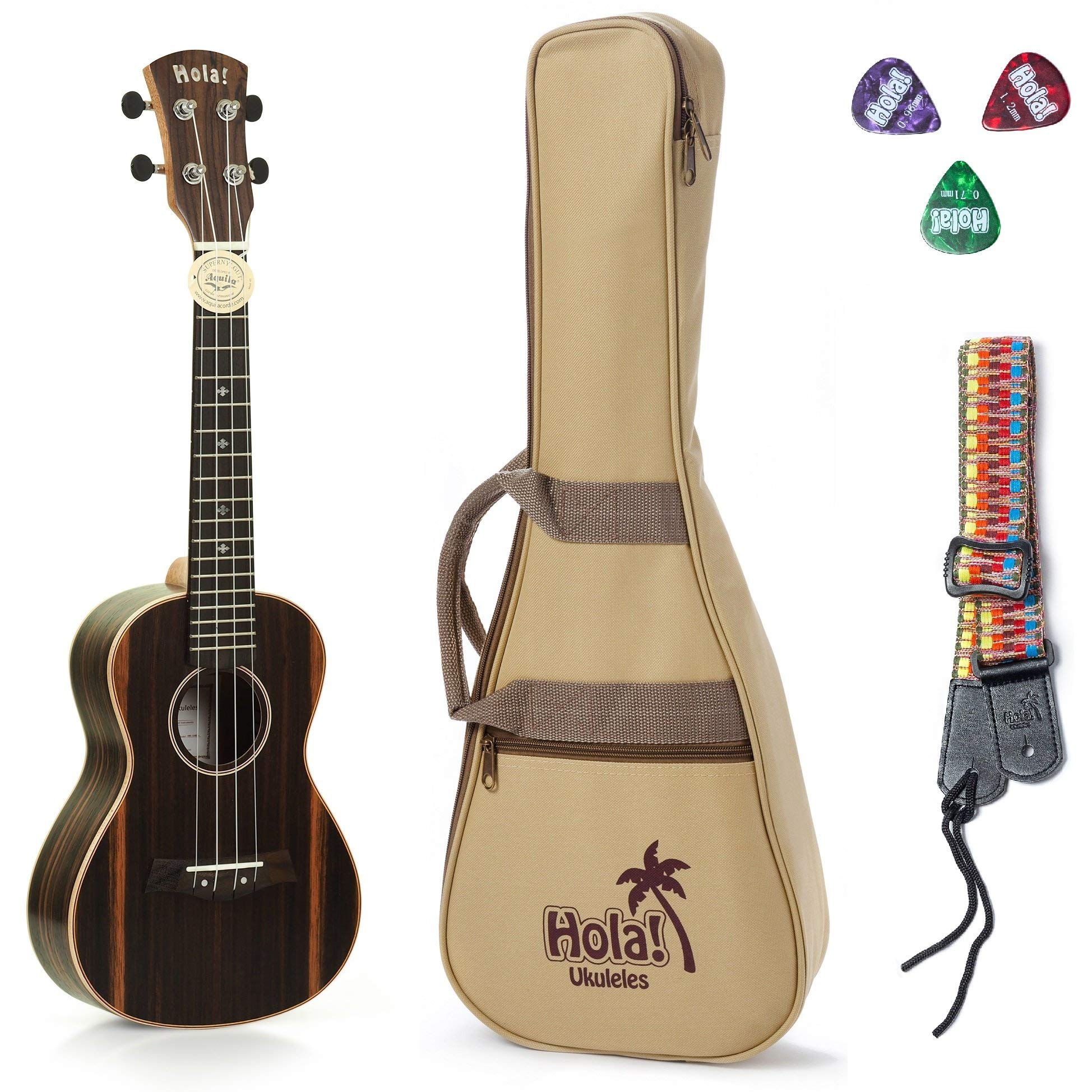 Hola! Music 24 Inch Deluxe Concert Ukulele Bundle, Mahogany, Gig Bag