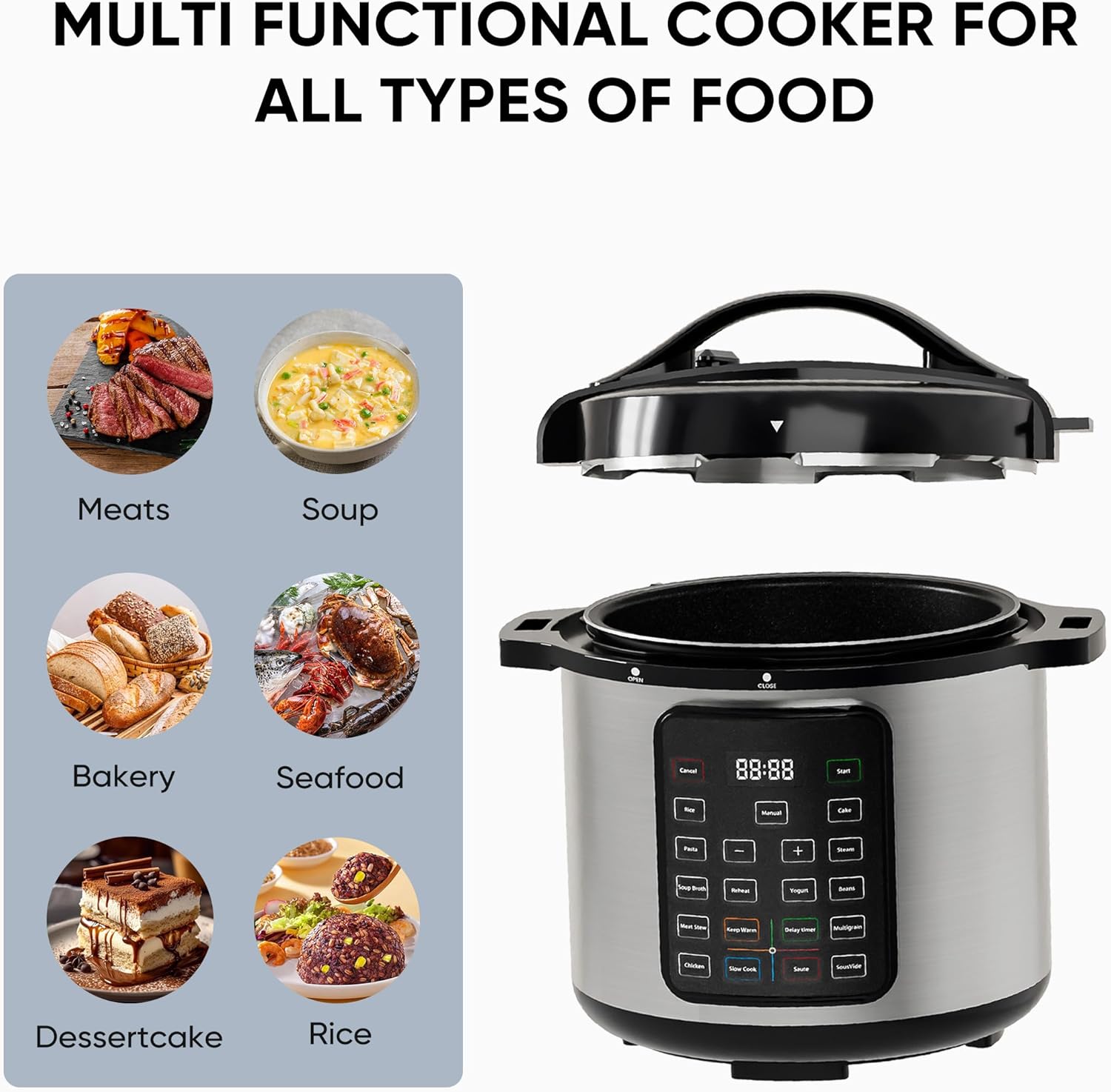 NEWBULIG 8 Quart Electric Pressure Cooker, Stainless Steel Multi Cooker Pressure, 12-in-1 Slow Cooker for Rice, Meat Stew, Porridge, Multigrain, Steam, Yogurt Maker