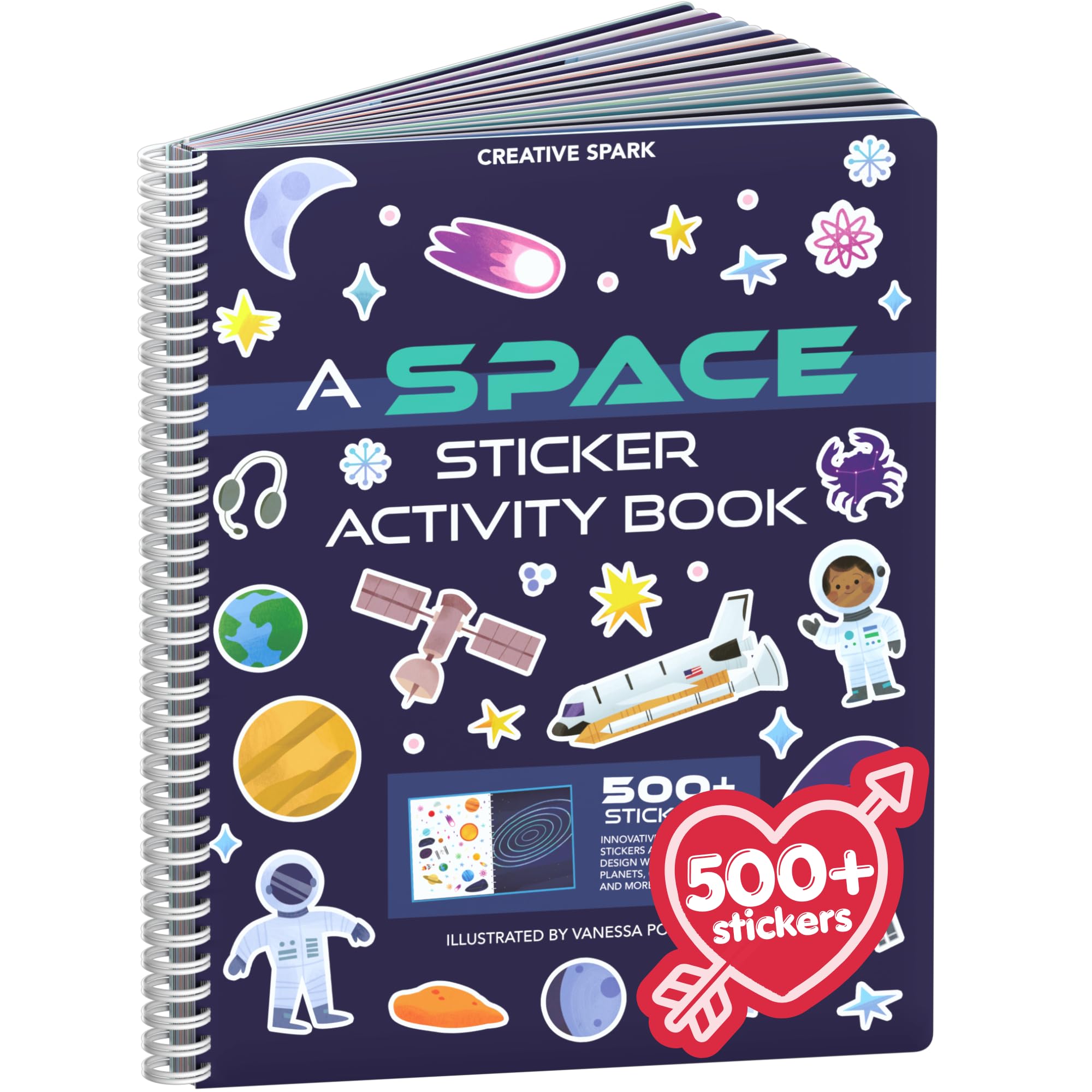 CUPKIN Outer Space Sticker Book for Kids 2-4, 500+ Kids Stickers 12 Coloring Pages, 12 Side by Side Scenes, Fun Toddler Travel Activity Coloring and Sticker Books for Ages 4-8 + 8-10