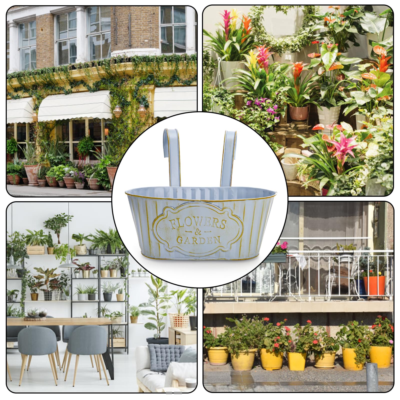 Lawei 4 Stück Blumentöpfe zum Aufhängen, Hängender Blumentopf Metall mit Haken, Vintage-Blumentopf für Dekotation Balkon Draussen Innenwand Garten, Pflanzgefäße mit abnehmbarem Haken Garten