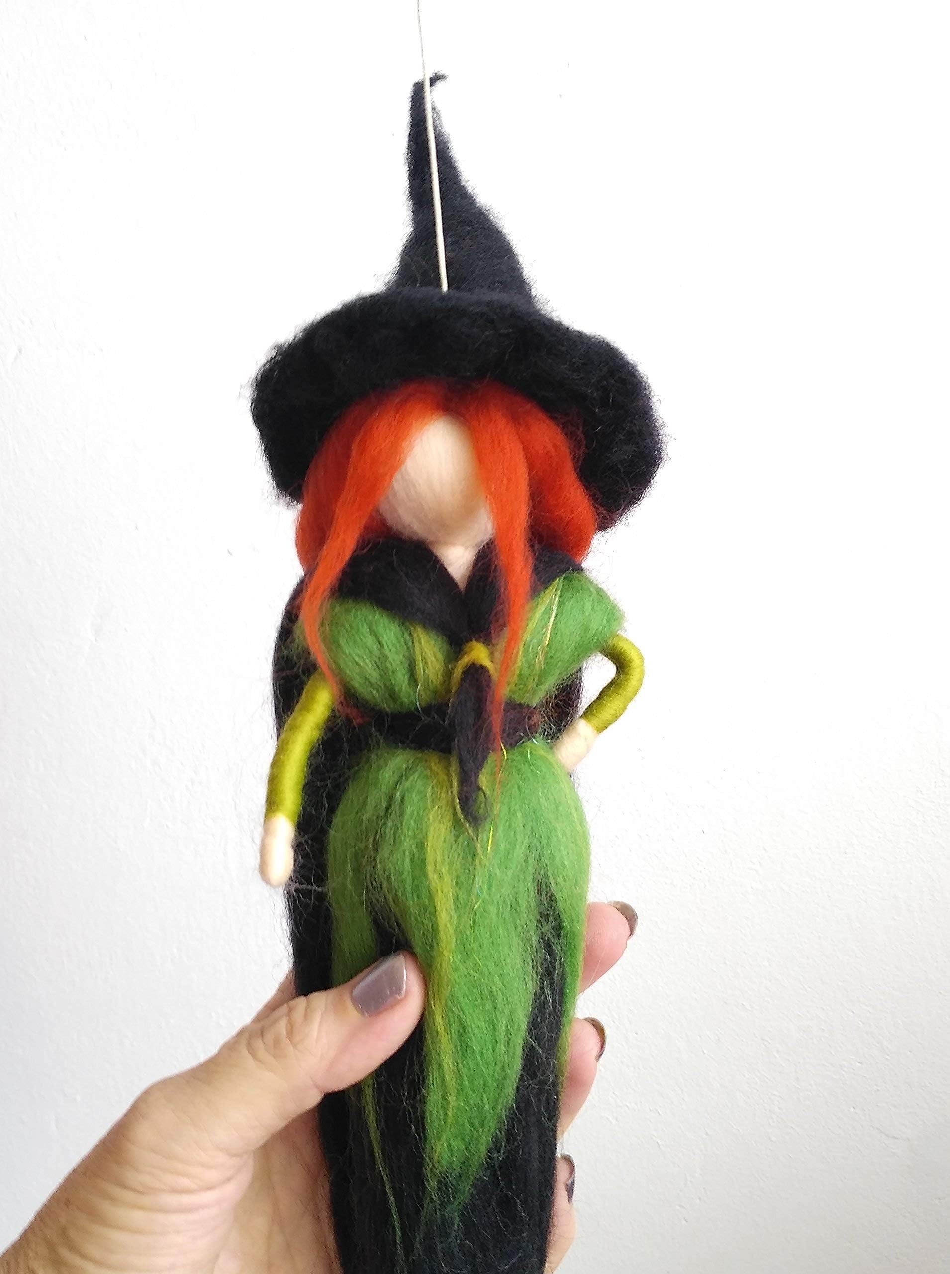 Needle Felt Witch Mobile For Halloween Or Nursery Decor, Handmade Artisan Fantasy Figurine Art Doll