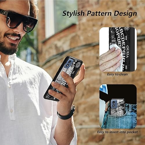 Miniatura 4 de Rossy Funda para teléfono Motorola Moto G Play 4G 2024 de vidrio templado, cubierta negra con diseño de tablero Ouija para mujeres y hombres,