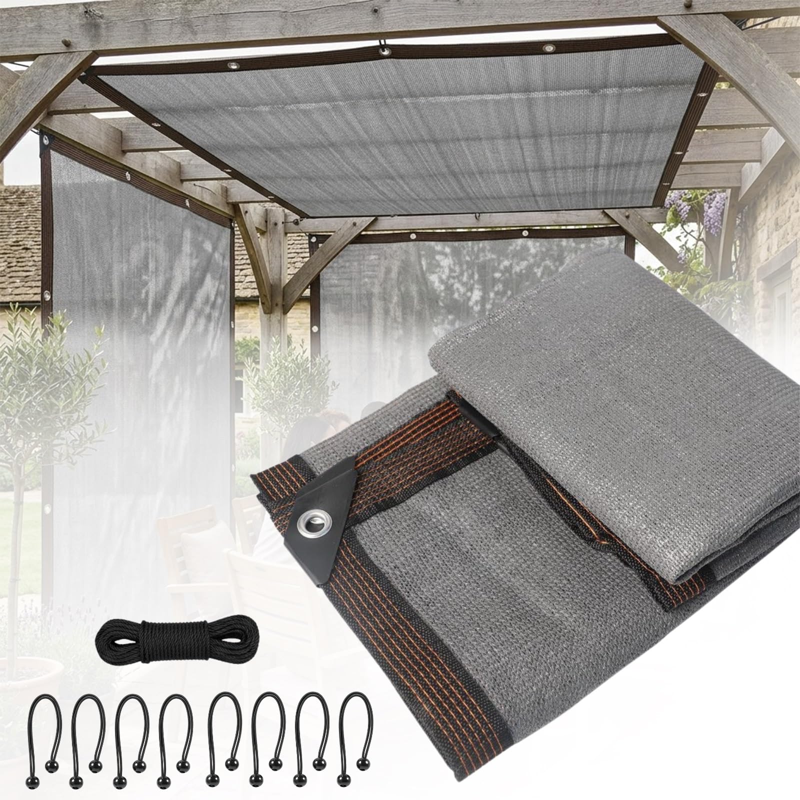 Voile Filet Toile D’ombrage 90% Anti UV, De Protection Solaire avec Œillets, for Pergola, Jardin, Serre, Respirante(Gris,3.5x3.5m)