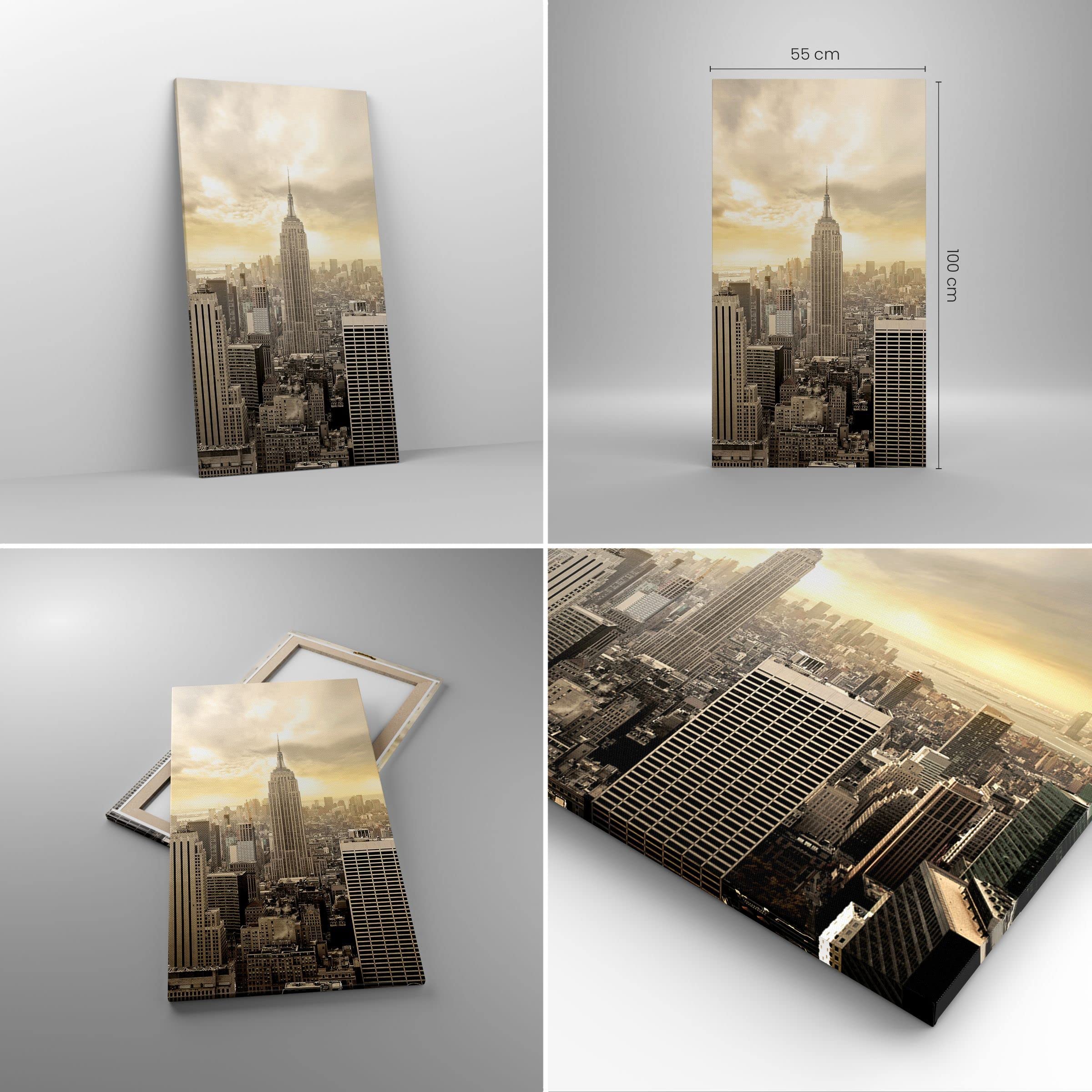 Cuadro Decorativo 55x100 cm Moderno Vertical Arquitectura Ciudades - 2630 | Nueva York Ciudad Rascacielos Cuadro sobre Lienzo Grande Arte mural Decoración del Hogar Salón Dormitorio Cocina