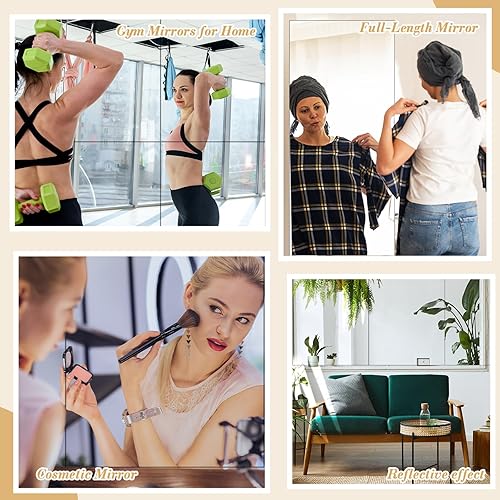 Miniatura 4 de Queekay 6 espejos de gimnasio en casa de 16 x 24 pulgadas, azulejos acrílicos de espejo de pared de 0.079 in de grosor, hojas de espejo