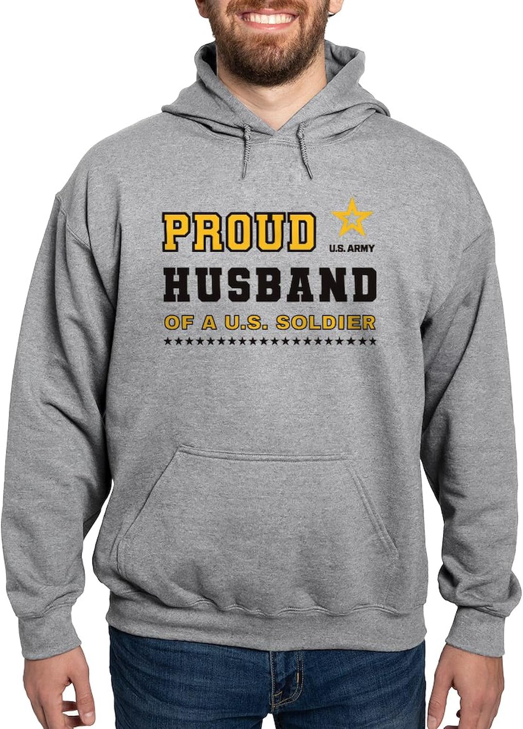 CafePress Proud Husband Of A Soldier Black And Gold Sweatshirt Men's Light Regular Fit Hooded Sweatshirt