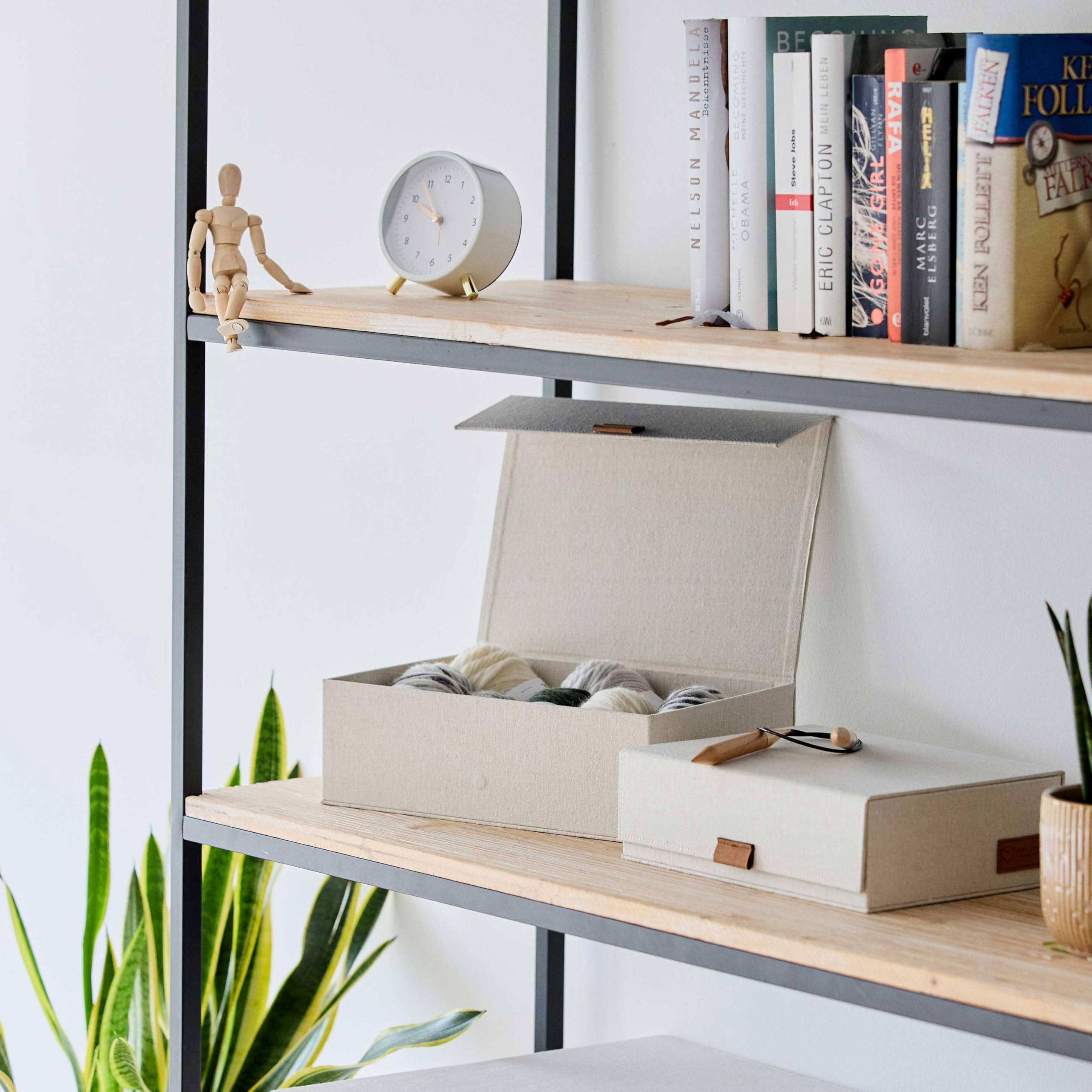 LOVE IT STORE - Premium - Set di 2 scatole in tessuto di lino, chiusura magnetica, impilabili, per documenti, ufficio e accessori, 28x20x8,5 cm & 32x22x10,5 cm